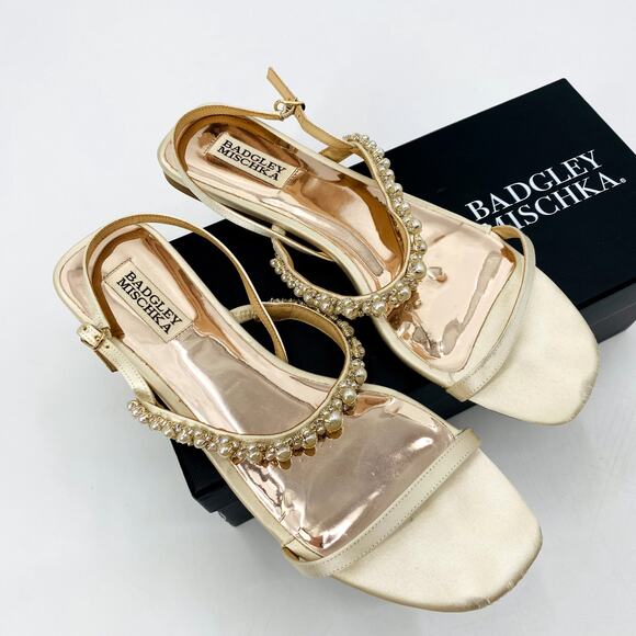 Badgley Mischka Natalee Ivory Satin Flat Sandals - Picture 3 of 6